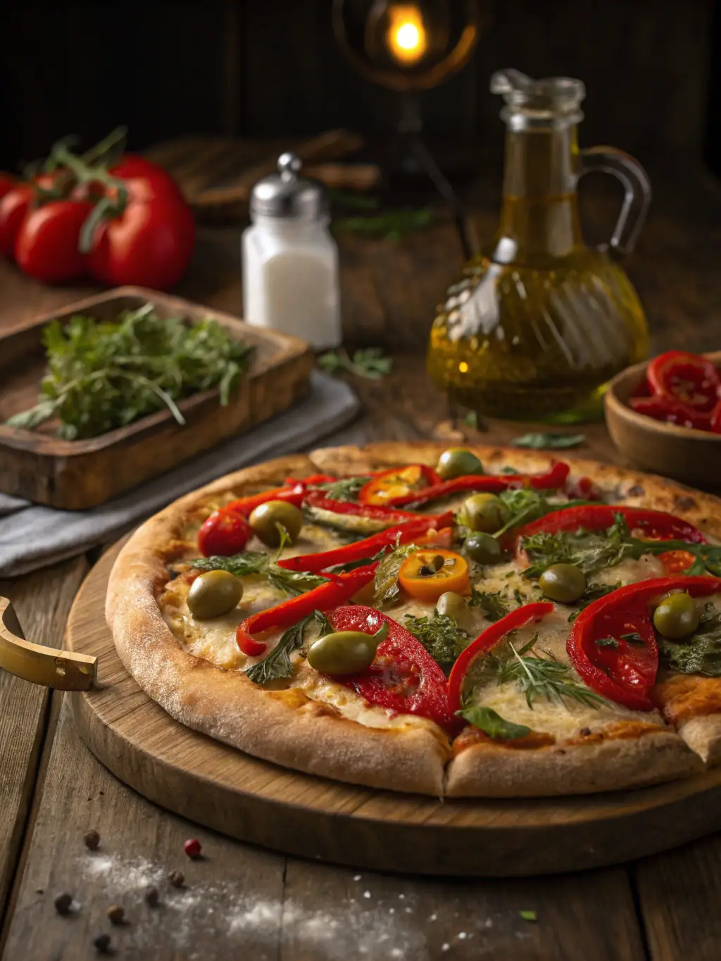 A close-up shot of a perfectly cooked Turkish Pizza (Lahmacun), highlighting the thin, crispy crust topped with seasoned ground meat, vegetables, and herbs.
